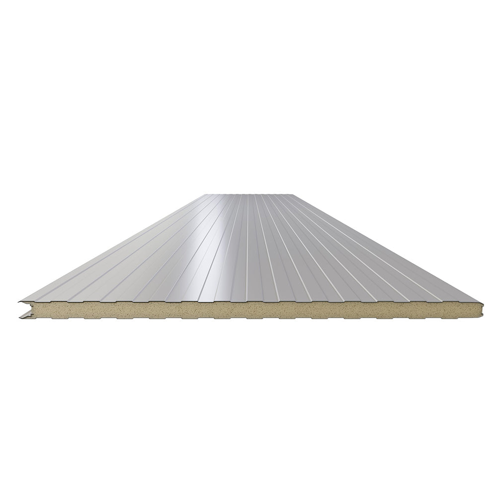 Grauweise Sandwichplatten Wand liniert